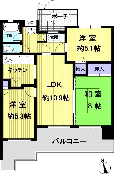 Floor plan. 3LDK, Price 13.8 million yen, Occupied area 58.01 sq m , Balcony area 15.72 sq m