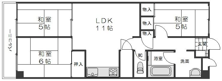 Floor plan. 3LDK, Price 7.8 million yen, Footprint 60.5 sq m , Balcony area 6.19 sq m