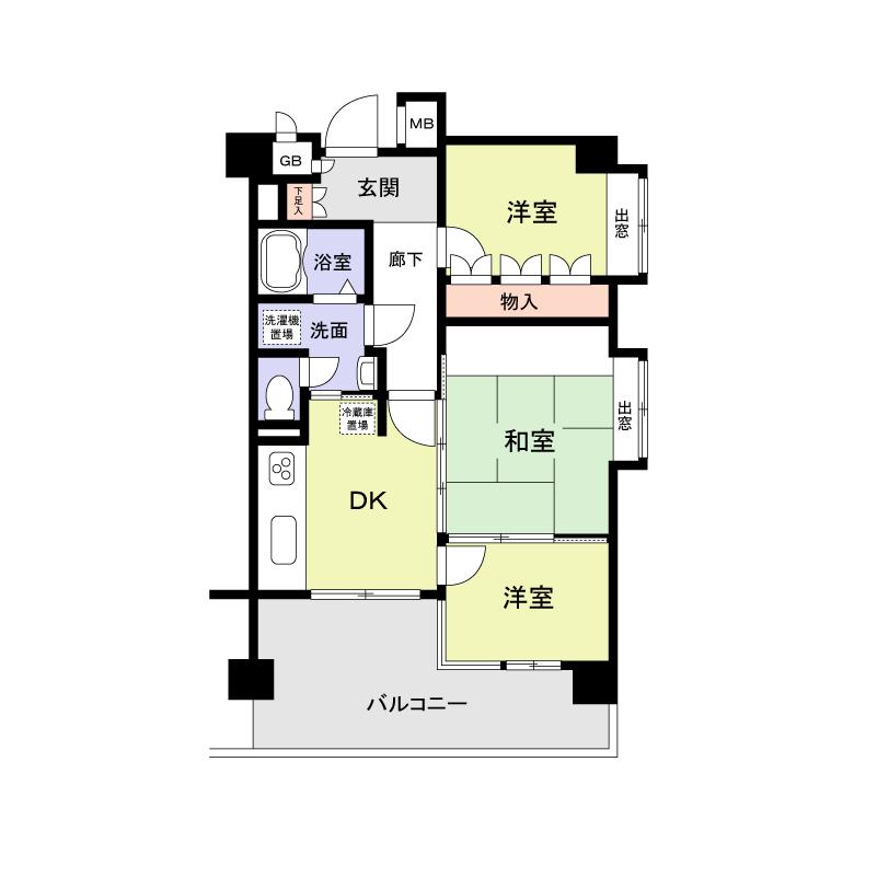 Floor plan. 3DK, Price 6.8 million yen, Occupied area 43.59 sq m , Balcony area 11.73 sq m