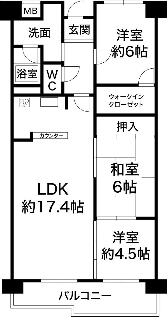Floor plan. 3LDK, Price 12.8 million yen, Footprint 75.6 sq m , Balcony area 10.26 sq m