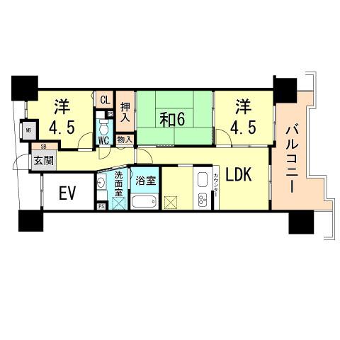 Floor plan. 3LDK, Price 13,900,000 yen, Occupied area 55.81 sq m , Balcony area 10.59 sq m