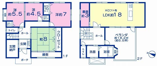 Floor plan. 43,900,000 yen, 4LDK + 2S (storeroom), Land area 135.19 sq m , Carefully use building area 122.14 sq m built in December 2005 Japanese-style room 8 pledge and the veranda have indoor. House is a cleaning pass. We indoor shooting schedule.