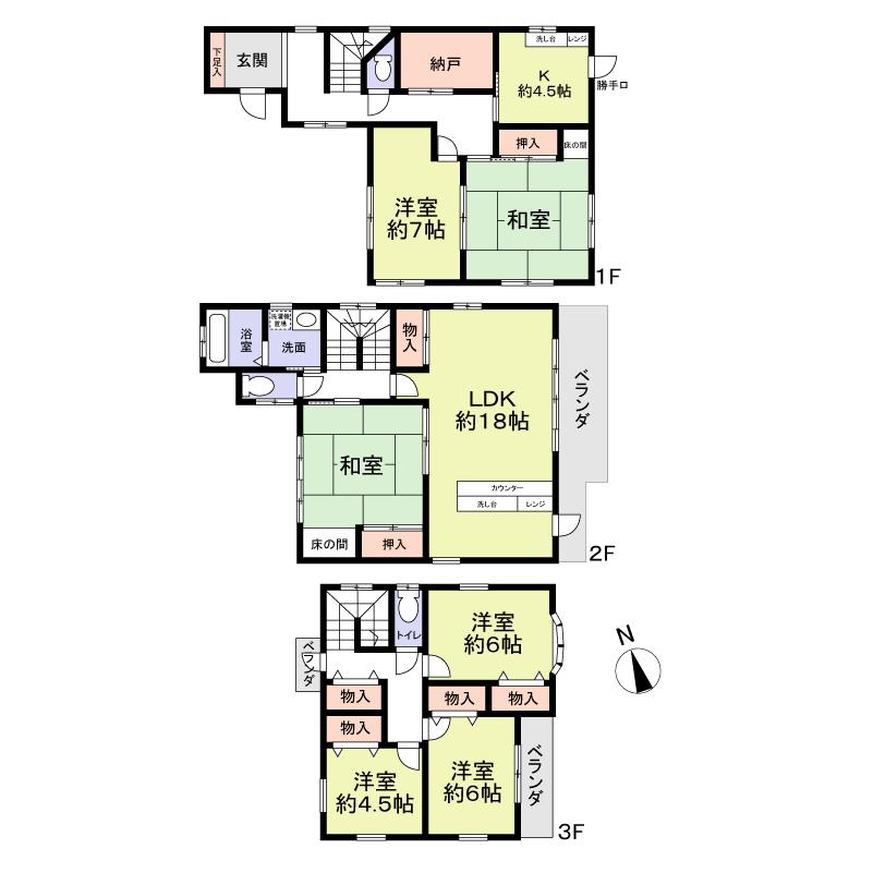 Floor plan. 26,800,000 yen, 6LDKK + S (storeroom), Land area 115.98 sq m , Building area 161.49 sq m