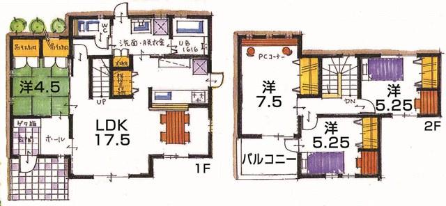 Building plan example (Perth ・ Introspection). Building plan example Building price 16.7 million yen, Building area 98.53  sq m