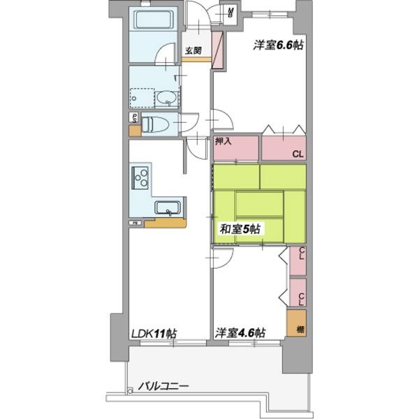Floor plan. 3LDK, Price 9.7 million yen, Occupied area 60.84 sq m , Balcony area 9.9 sq m Floor