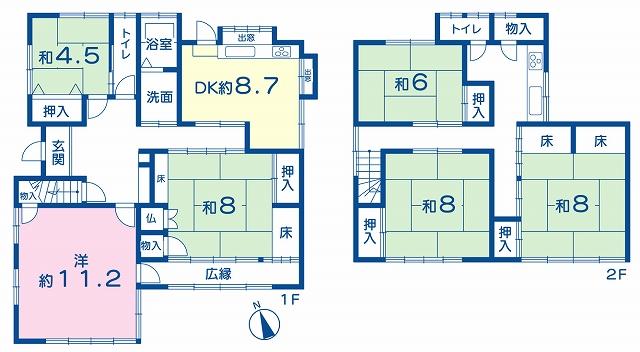 Floor plan. 27,100,000 yen, 6DK, Land area 191.27 sq m , Building area 161.75 sq m 6DK About 161 sq m