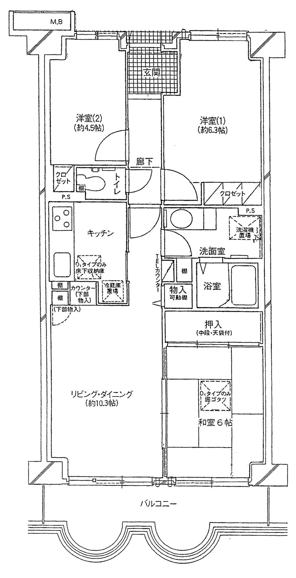 Floor plan. 3LDK, Price 15.4 million yen, Occupied area 66.95 sq m , Balcony area 8.78 sq m