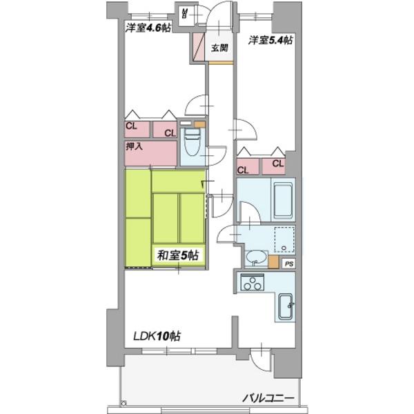 Floor plan. 3LDK, Price 9.3 million yen, Occupied area 59.64 sq m , Balcony area 9.9 sq m Floor