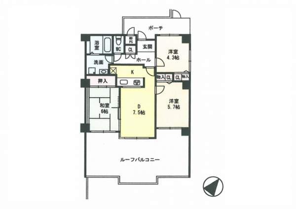 Floor plan. 3LDK, Price 5.9 million yen, Occupied area 60.24 sq m , Balcony area 29.75 sq m