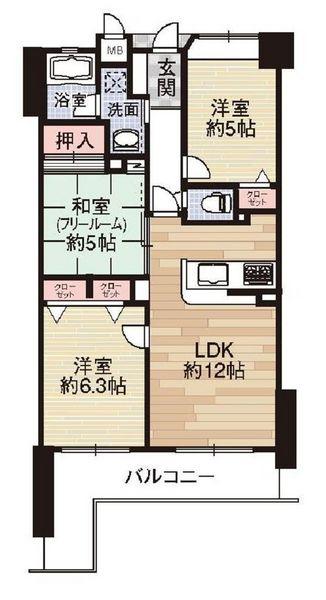 Floor plan. 3LDK, Price 14 million yen, Occupied area 61.52 sq m , Balcony area 9.78 sq m
