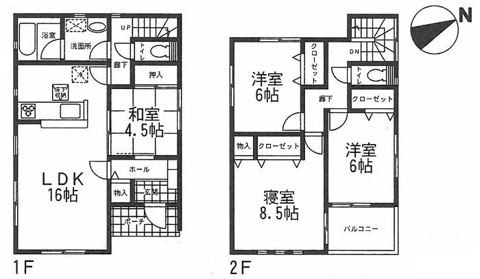 Floor plan. (Building 2), Price 19,800,000 yen, 4LDK, Land area 126.01 sq m , Building area 98.82 sq m