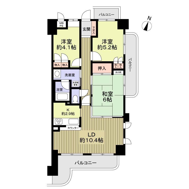 Floor plan. 3LDK, Price 9.3 million yen, Occupied area 63.83 sq m , Balcony area 15.97 sq m