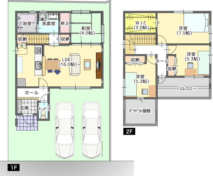 Other building plan example. Reference Floor (land area 35.64 square meters) 4LDK + walk-in closet parking two possible