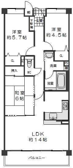 Floor plan. 3LDK, Price 12.8 million yen, Occupied area 66.41 sq m , Balcony area 10.44 sq m