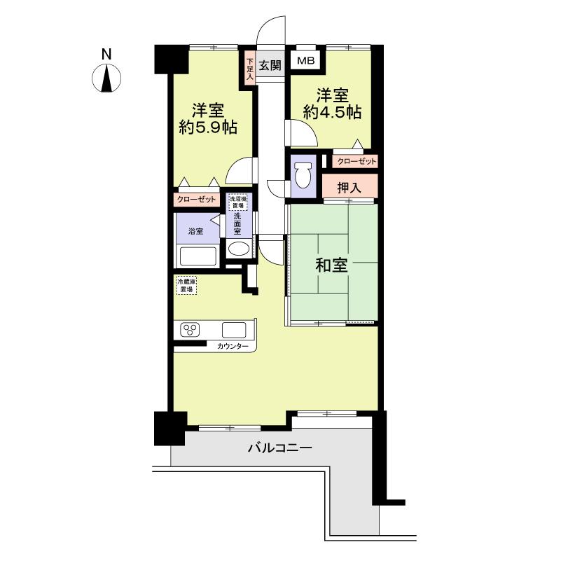 Floor plan. 3LDK, Price 8.4 million yen, Occupied area 64.43 sq m , Balcony area 11.4 sq m