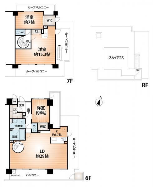 Floor plan. 3LDK, Price 55,800,000 yen, Footprint 142.13 sq m , Balcony area 34.7 sq m floor plan drawings