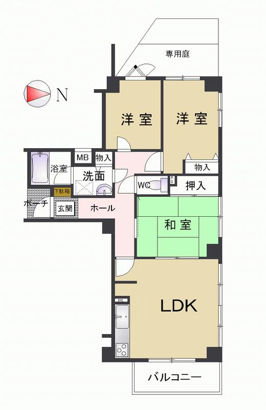 Floor plan. 3LDK, Price 15.8 million yen, Occupied area 65.74 sq m , On the balcony area 6 sq m interior completely renovated, Renovation cost is unnecessary, You can immediately you live