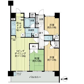 Floor plan. 3LDK, Price 22,800,000 yen, Occupied area 74.07 sq m , Balcony area 14.4 sq m