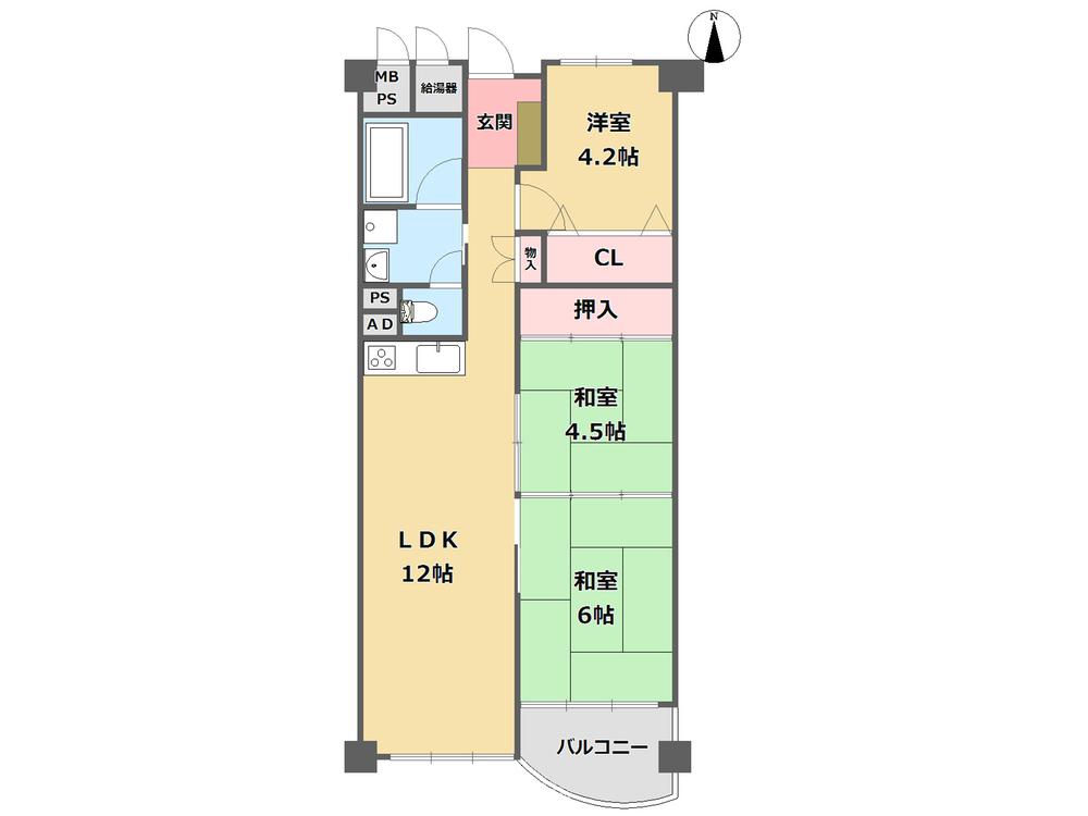 Floor plan. 3LDK, Price 11.5 million yen, Occupied area 61.73 sq m , Balcony area 4.22 sq m 3LDK South-facing bright rooms Current situation vacancy per, You can preview the same day!