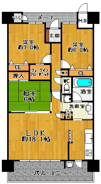 Floor plan. 3LDK, Price 30,800,000 yen, Occupied area 83.16 sq m , Balcony area 14.4 sq m