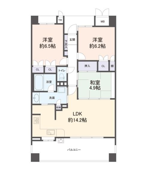 Floor plan. 3LDK, Price 25,900,000 yen, Footprint 70.9 sq m , Balcony area 14.3 sq m