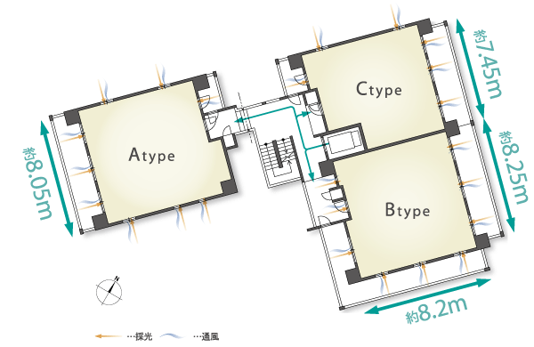 Features of the building.  [Floor plan] All premises are three sides ~ Corner dwelling unit with a window on four sides. ventilation ・ It has extended daylight and privacy of (floor layout)