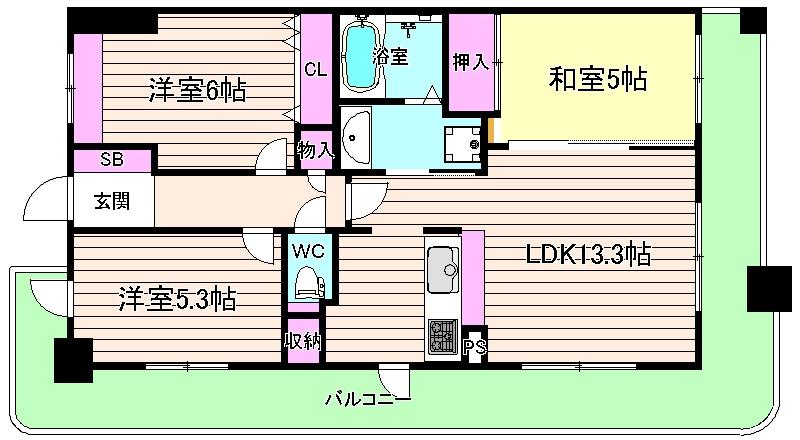 Floor plan. 3LDK, Price 27,800,000 yen, Footprint 64.8 sq m , Balcony area 30.19 sq m top floor ・ It is a corner room