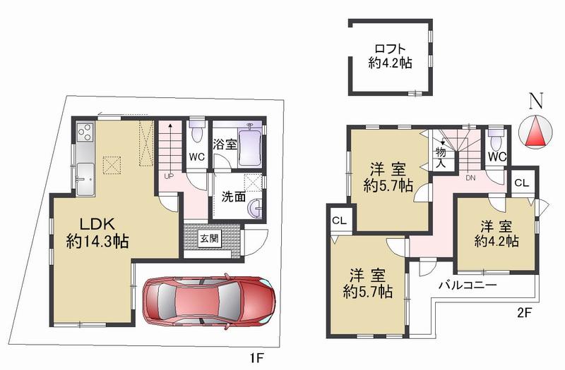 Floor plan. 24,800,000 yen, 3LDK, Land area 67.96 sq m , It is a two-storey building area 75.98 sq m about 4.2 Pledge of loft with