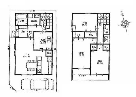 Floor plan. 30,800,000 yen, 4LDK, Land area 81.38 sq m , Building area 92.74 sq m southwest corner lot ・ Each room housed Yes ・ 4LDK ・ Second floor balcony! 