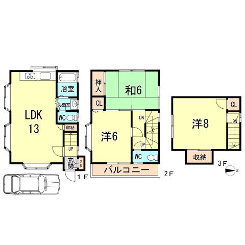 Floor plan. 9 million yen, 3LDK, Land area 56.01 sq m , Building area 75.5 sq m