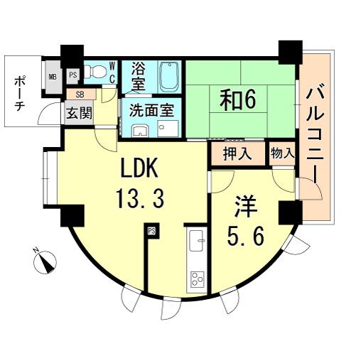 Floor plan. 2LDK, Price 9.6 million yen, Occupied area 53.42 sq m , Balcony area 6.05 sq m