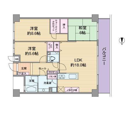 Floor plan. 3LDK, Price 32,800,000 yen, Occupied area 83.61 sq m , Balcony area 13.16 sq m