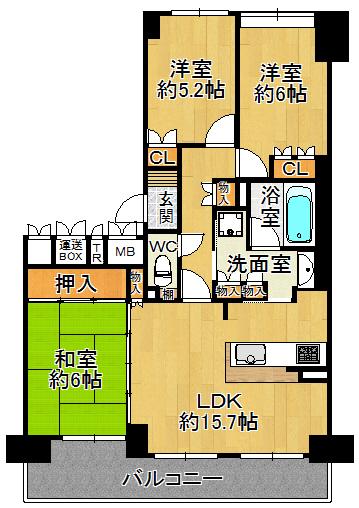 Floor plan. 3LDK, Price 21.5 million yen, Occupied area 77.26 sq m , Balcony area 9.64 sq m