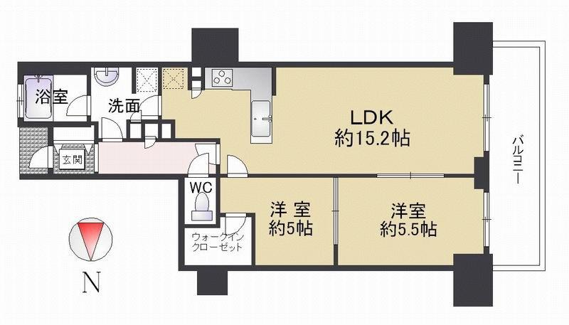 Floor plan. 2LDK, Price 22,300,000 yen, Occupied area 57.93 sq m , Is 2LDK of balcony area 8.54 sq m LDK about 15.2 Pledge of leeway