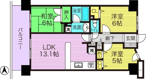 Floor plan. 3LDK, Price 18,800,000 yen, Occupied area 63.84 sq m , Balcony area 11.78 sq m
