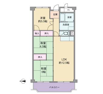 Floor plan. 3LDK, Price 9 million yen, Occupied area 64.96 sq m , Balcony area 8.13 sq m floor plan