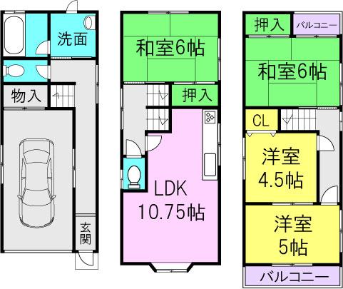 Floor plan. 15.9 million yen, 4LDK, Land area 45.98 sq m , Building area 96.53 sq m