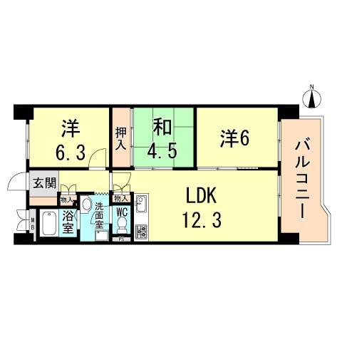 Floor plan. 3LDK, Price 15.9 million yen, Occupied area 64.96 sq m , Balcony area 7.84 sq m