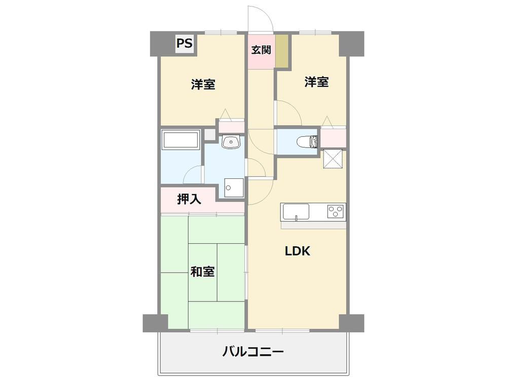 Floor plan. 3LDK, Price 16.8 million yen, Footprint 57.6 sq m , Balcony area 9 sq m south-facing room by renovated of fees, At any time it has become a possible preview!
