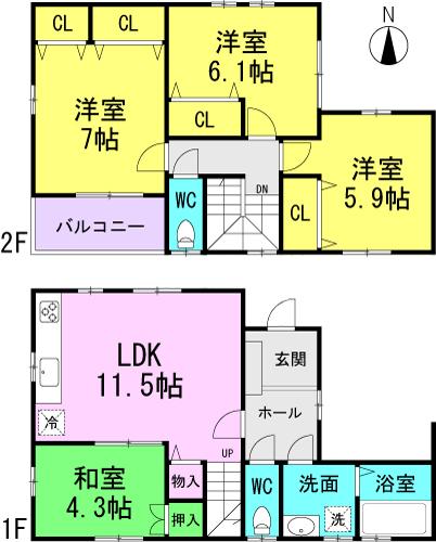 Floor plan. 28.8 million yen, 4LDK, Land area 80.09 sq m , Building area 90.1 sq m