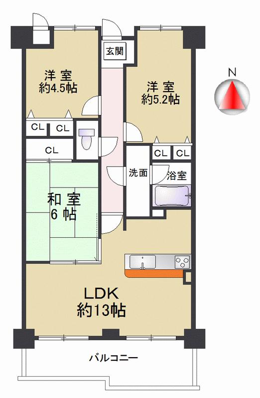 Floor plan. 3LDK, Price 19,800,000 yen, Occupied area 63.01 sq m south-facing, Per day in a 14-floor ・ View is good