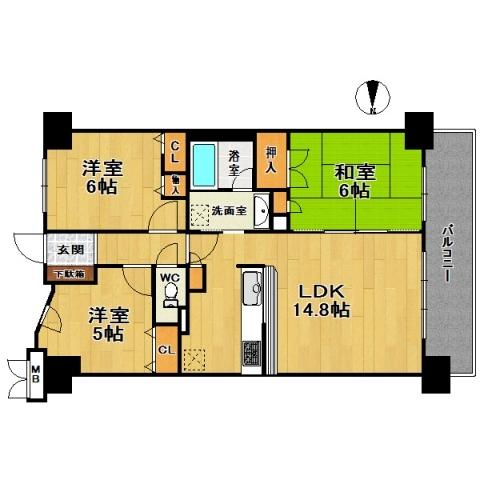 Floor plan. 3LDK, Price 18.9 million yen, Occupied area 66.97 sq m , Balcony area 12.35 sq m