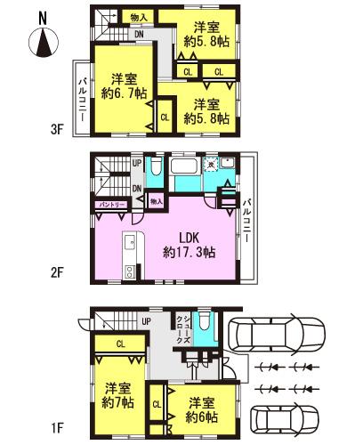 Floor plan. 46 million yen, 5LDK, Land area 97.28 sq m , Building area 135.8 sq m