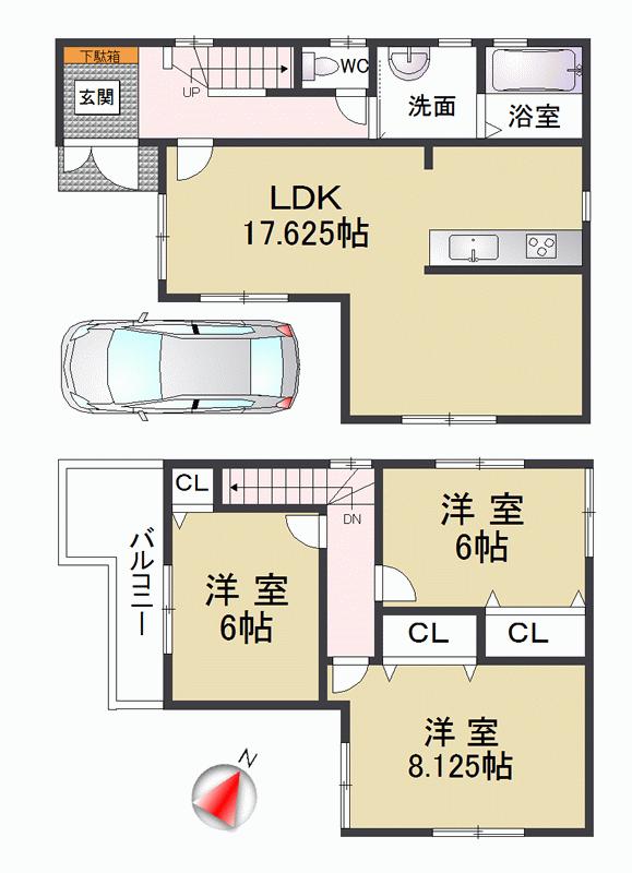 Floor plan. 30,800,000 yen, 3LDK, Land area 83.36 sq m , Building area 86.26 sq m LDK is also spacious about 17.6 Pledge