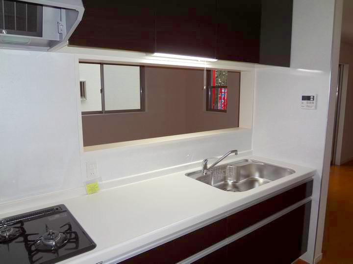 Kitchen. It is a functional system kitchen with wide type