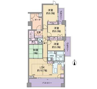 Floor plan. 4LDK, Price 44,500,000 yen, Occupied area 93.81 sq m , Balcony area 17.78 sq m floor plan