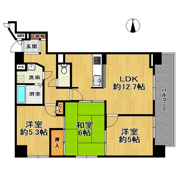 Floor plan. 3DK, Price 15.8 million yen, Footprint 63.3 sq m , Balcony area 8.7 sq m