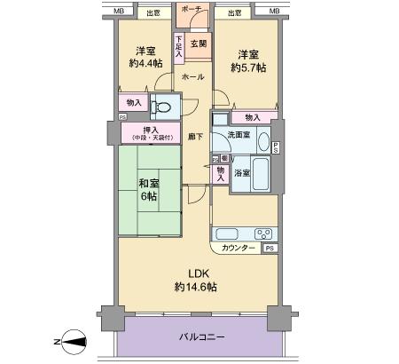 Floor plan. 3LDK, Price 27,800,000 yen, Occupied area 77.55 sq m , Balcony area 11.05 sq m