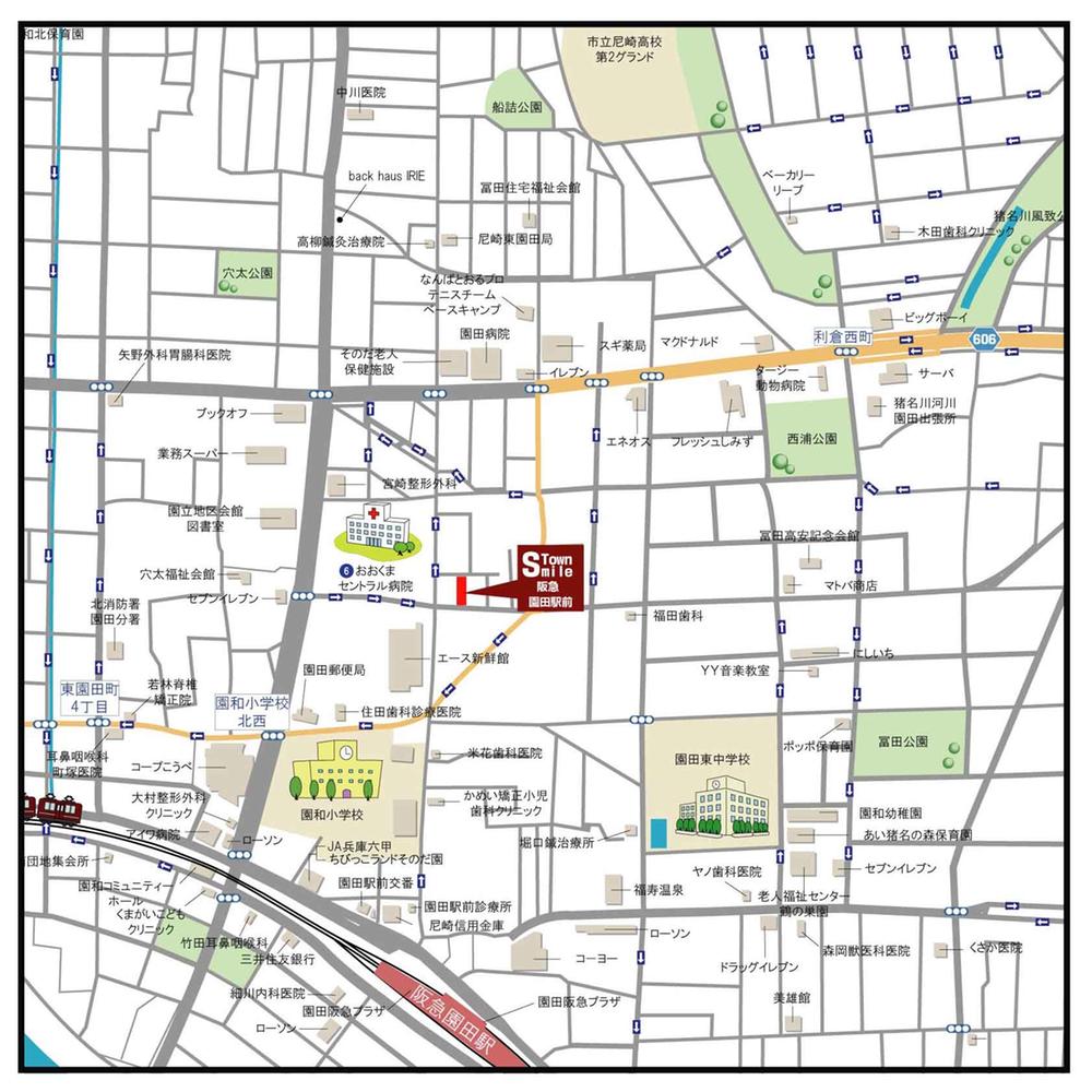 Local guide map. Hankyu 6-minute walk from the "Sonoda Station"