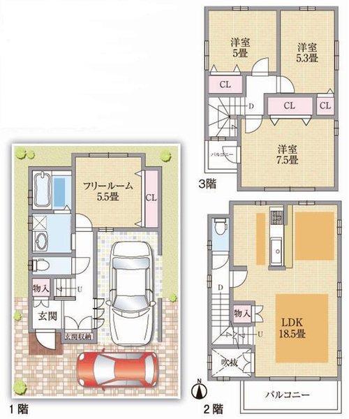 Floor plan. (No. 12 locations), Price 35,800,000 yen, 3LDK+S, Land area 70.79 sq m , Building area 116.74 sq m